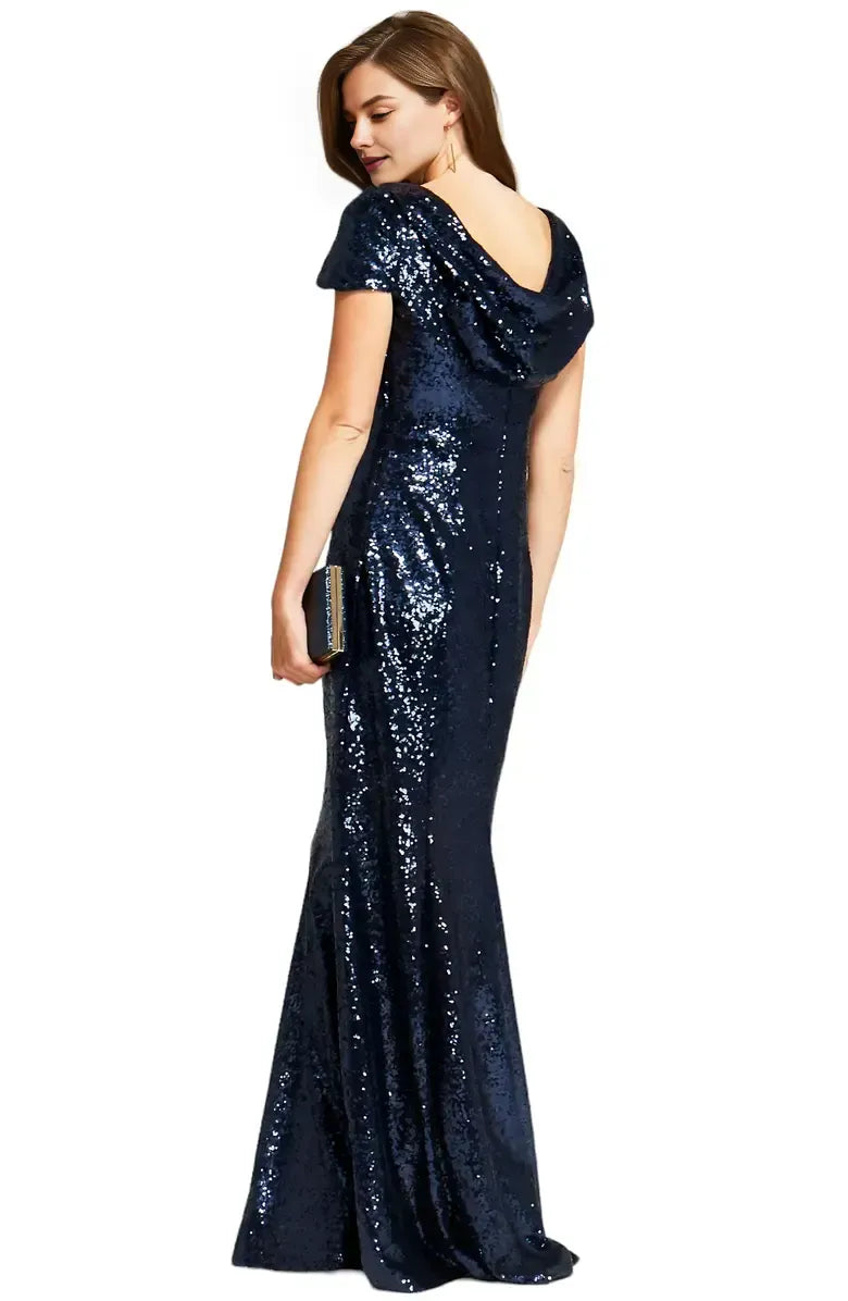 Modern Mermaid Boat Neck Cap Sleeve Sequin Floor-Length Prom Dress